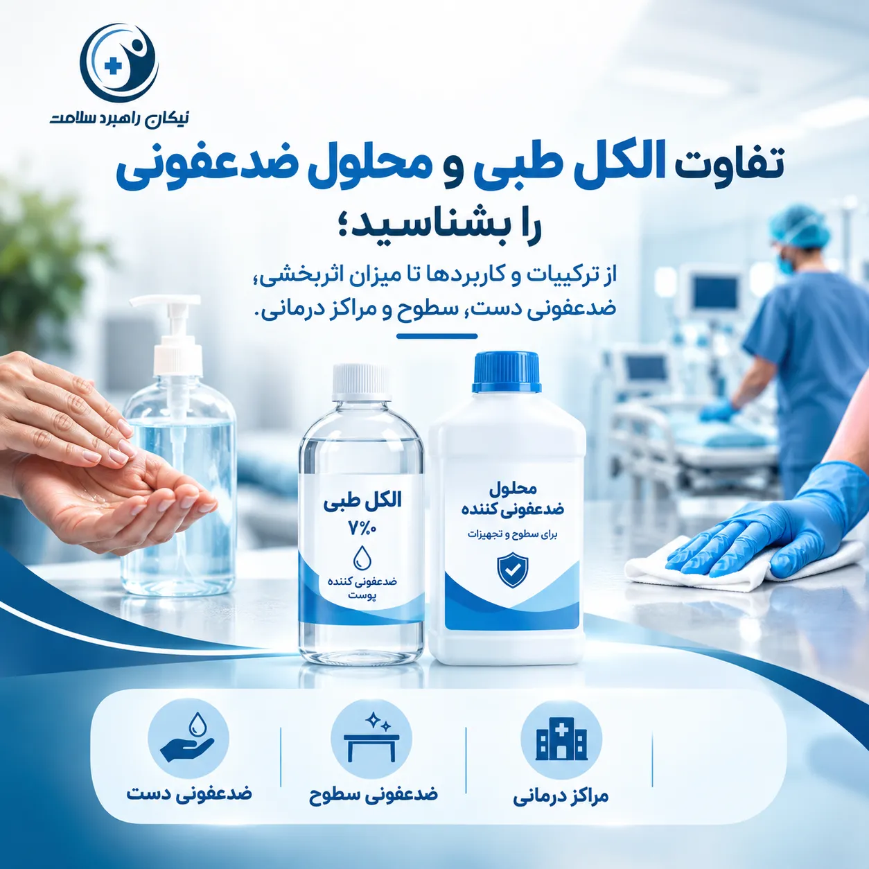 تفاوت الکل طبی و محلول ضدعفونی؛ بررسی کامل کاربردها، ترکیبات و میزان اثربخشی